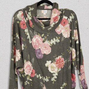 Lularoe Pullover Long Sleeves Sweater Cowl Neck Relaxed Fit Floral Pattern W L